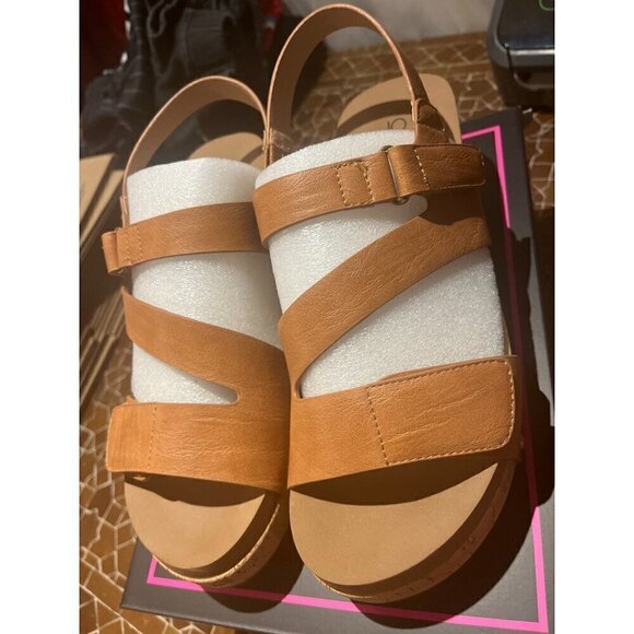 nwt in box corkys brown leather wedge heel sandals - Picture 2 of 7